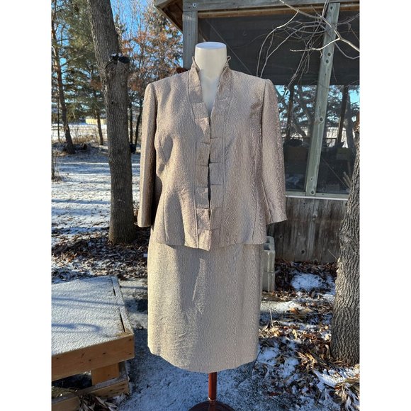 90s Gold Albert Nippon Boutique Skirt Suit Plisse Metallic Open Front Pleat Lape - Picture 4 of 16